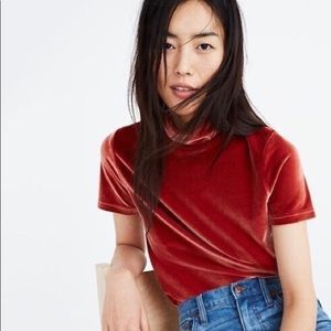 Madewell Velvet Mockneck Tee Top EUC size M in burnt red/orange